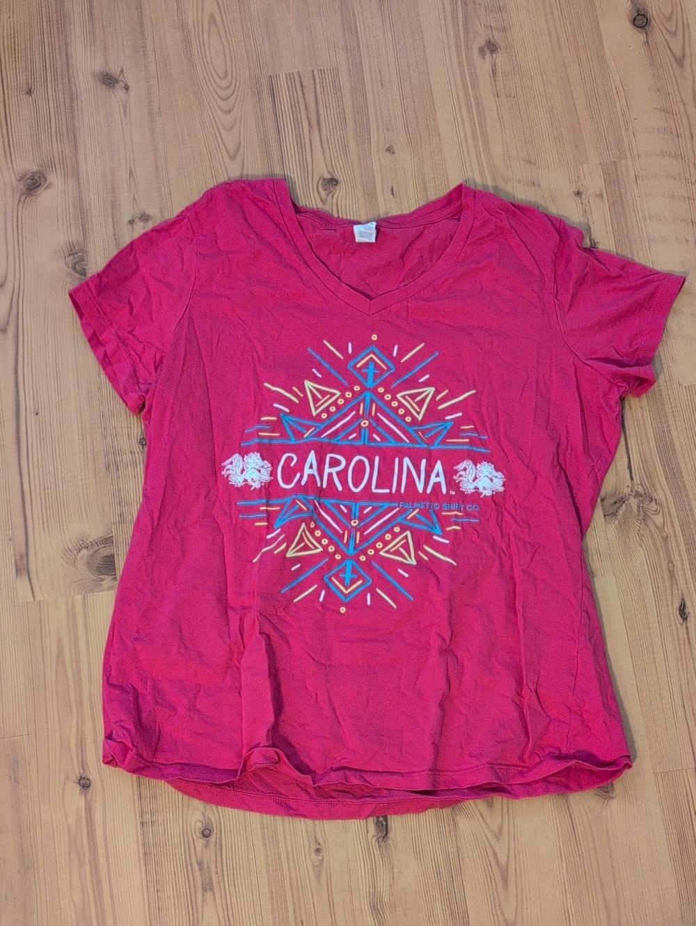 District Hot Pink Carolina V-Neck Graphic Tee